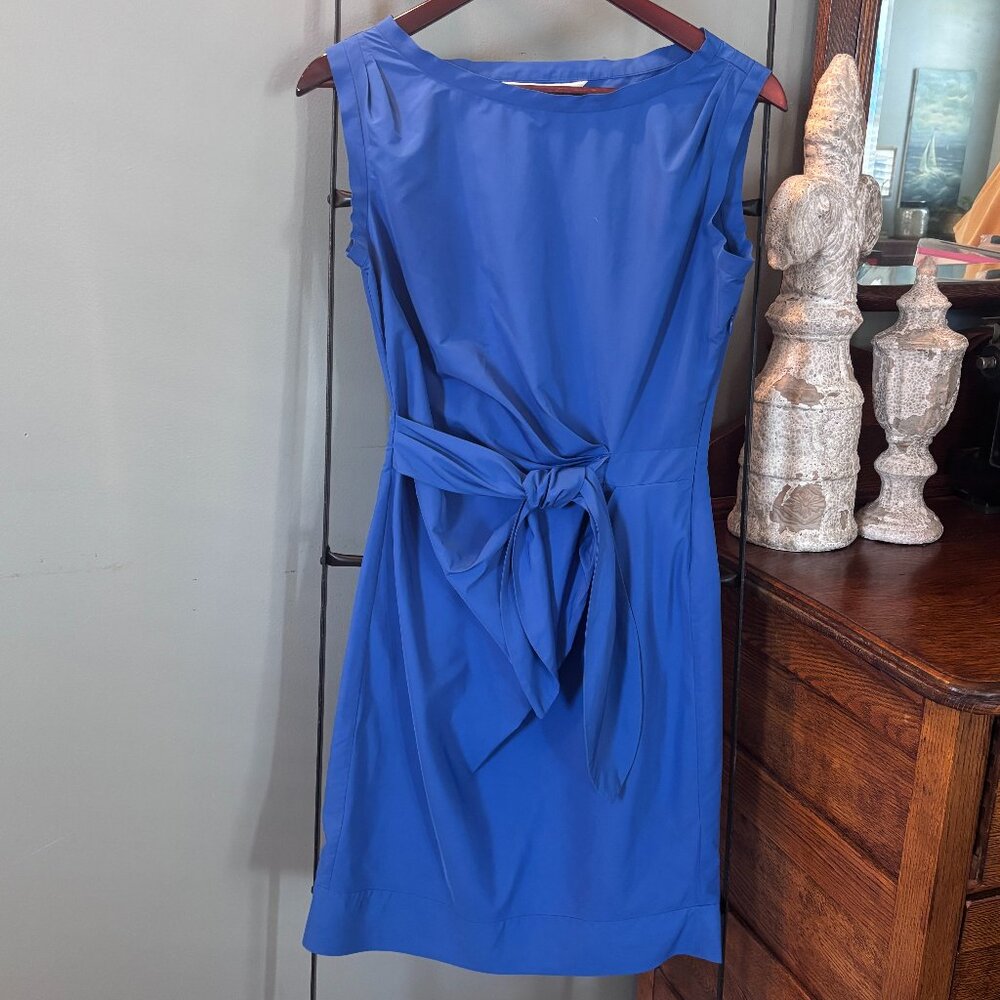 Diane Von Furstenburg Cobalt Blue Tie Front Sleeveless Dress Sz 4 DVF Faux Wrap